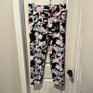 NWT Bebe Floral Print Leggings - Black, Pink, Blue workout pants